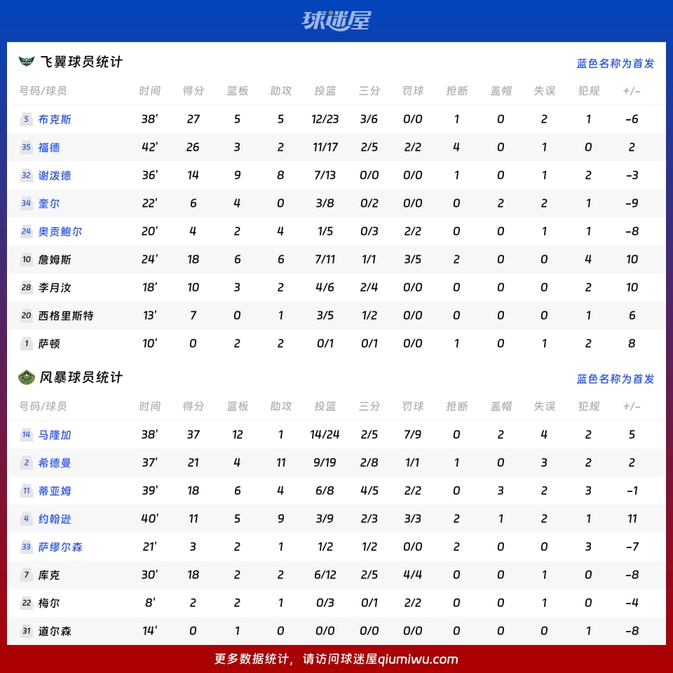 飞翼vs风暴球员数据